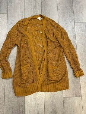 SO Open-Front Mustard Cable Knit Cardigan